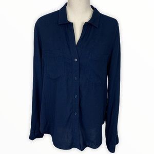 Cloth & Stone Navy Blue Long Sleeve Button Up